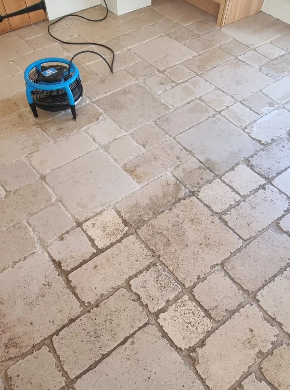 Tile grout cleaning in progress
